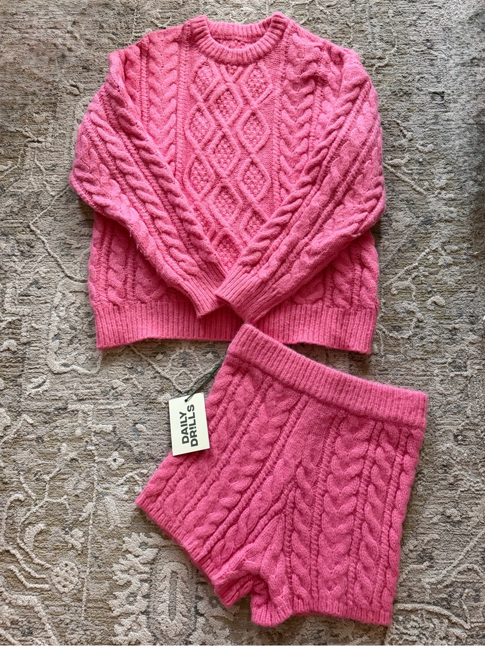 Daily Drills Hot Pink Cable Knit Loungewear Set